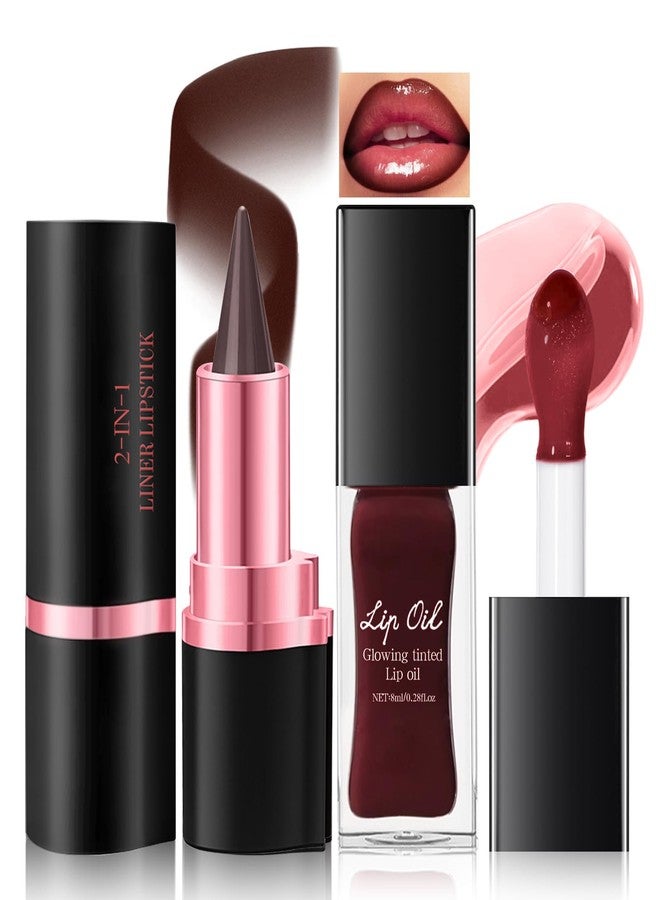 Noerrors Berry Lip Kit with Gradient Lip Liner and Glowing Lip Oil, Moisturizing Grape Purple Lip Gloss & Dark Brown Matte Lip Crayon Pen Combo Duo Set, Plumping Glossy Liquid Lipstick Lip Care Makeup - Image 1